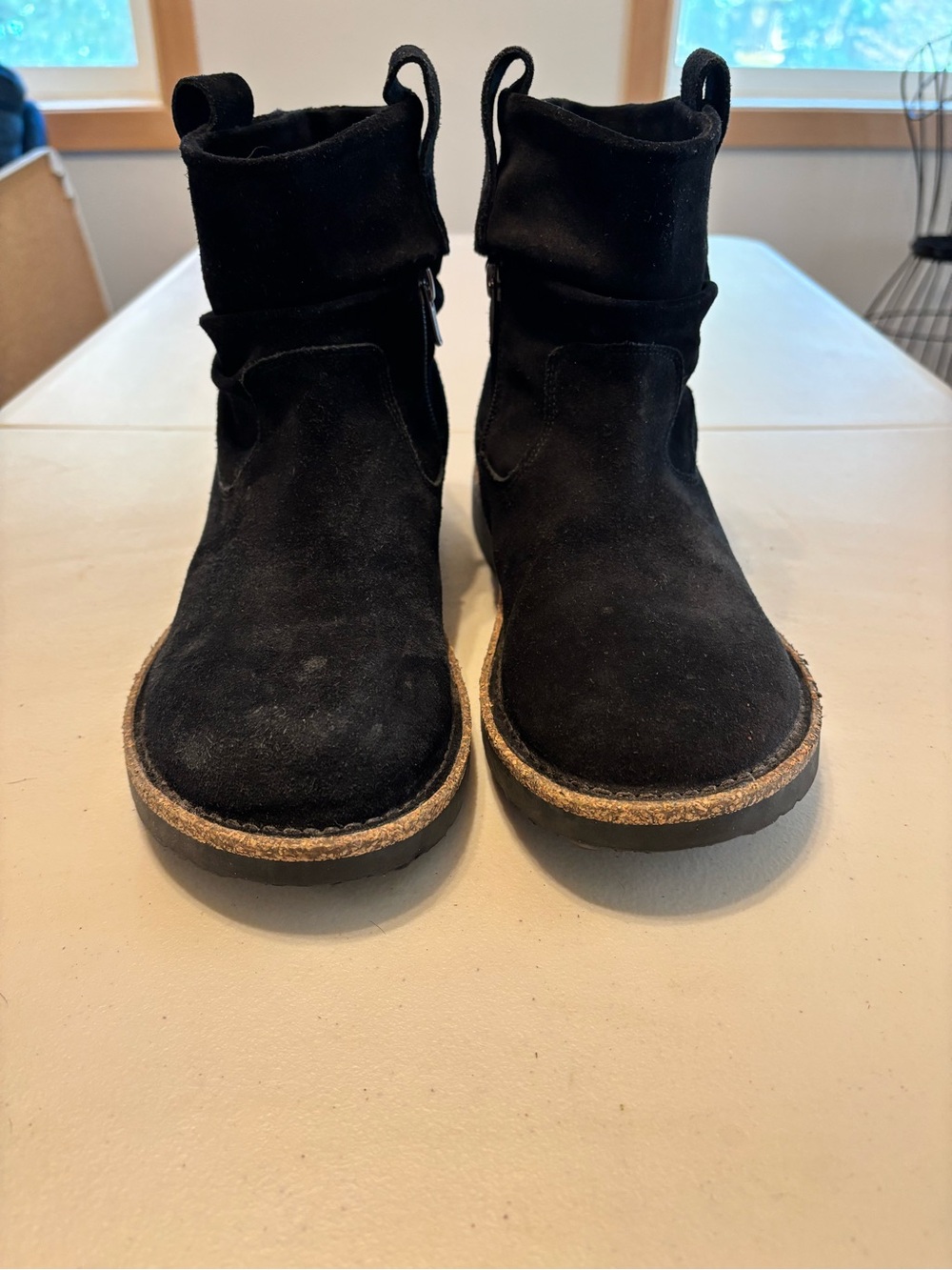Birkenstock Black Suede Luton Ankle Boots with Cork Trim 40L